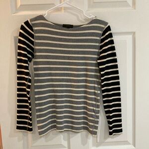J. Crew Gray Black and Cream Striped Top